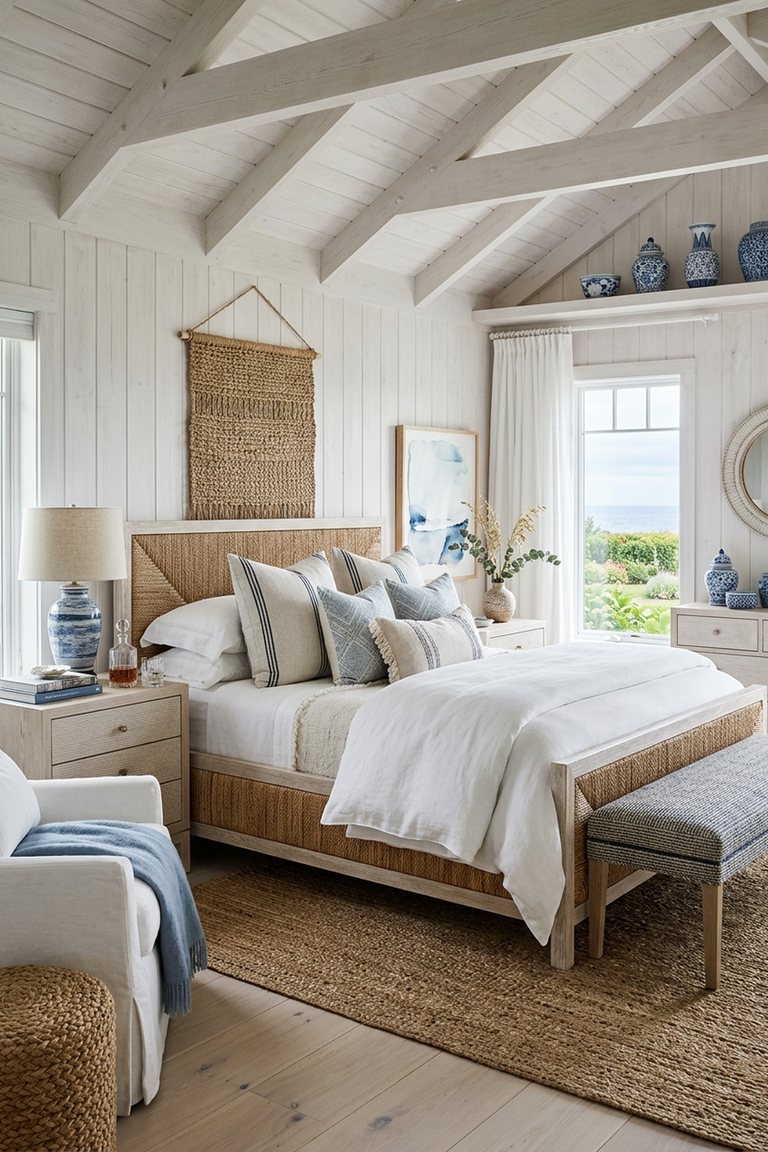 AI-generated designer version of the Hamptons / Coastal bedroom