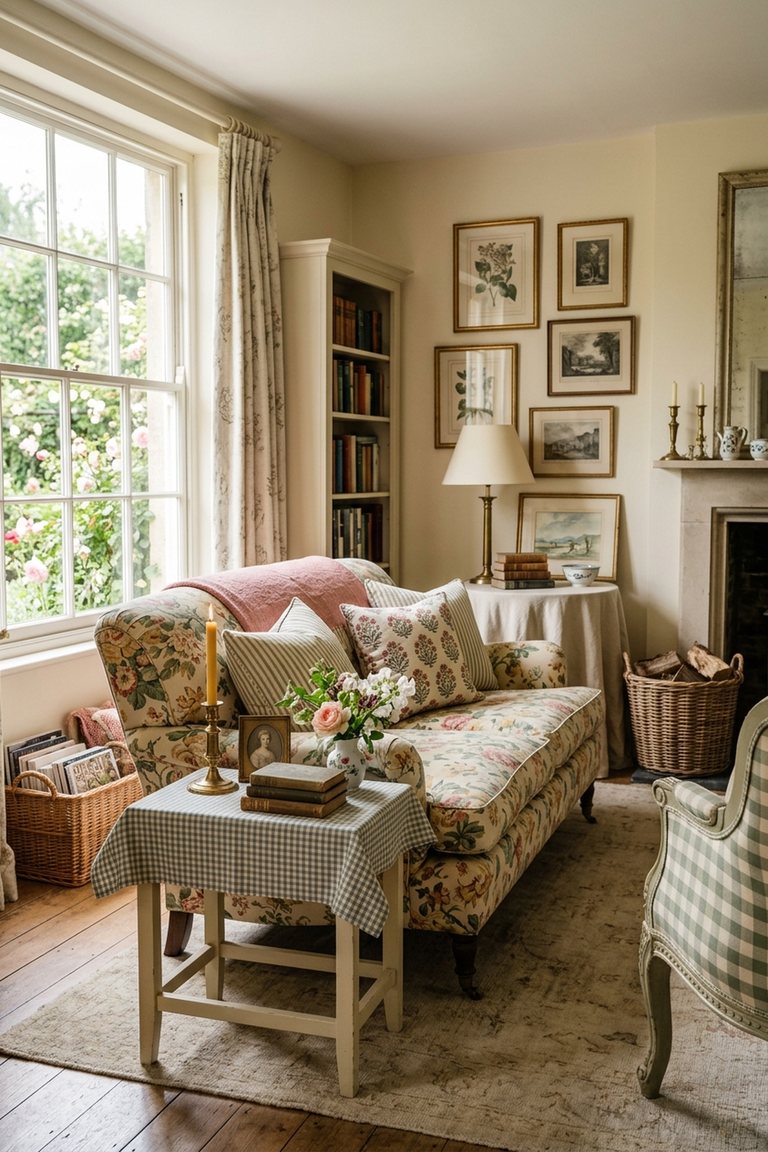 AI-generated designer version of the English Countryside living room