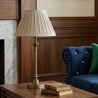 Storied Home 23 in. Brass Farmhouse Metal Table Lamp with Pleated Linen Shade