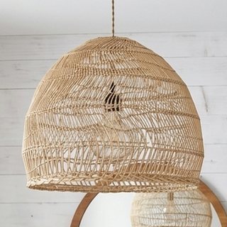 ELE Light & Decor Aura 1-Light Large Airy Rattan Pendant Light, Natural Shade, Brass Finish