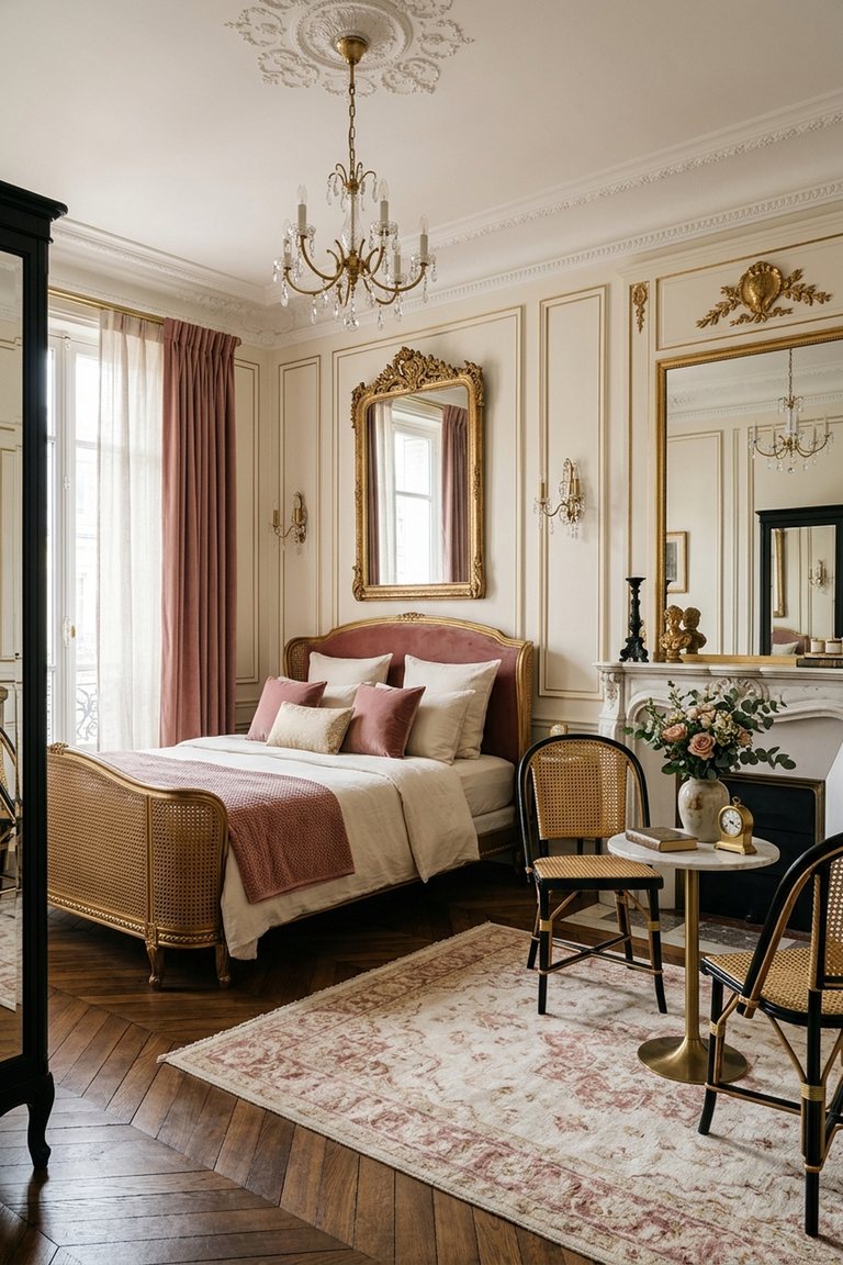 AI-generated designer version of the Parisian Apartment bedroom