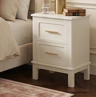 Modern Nightstand with 2 Drawers, Cream White Bedside Table with Gold Handles
