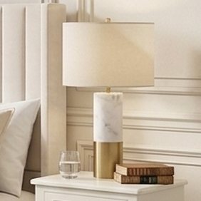 Meyer&Cross Liana 23.75 in. Marble and Brass Finish Table Lamp with Fabric Shade