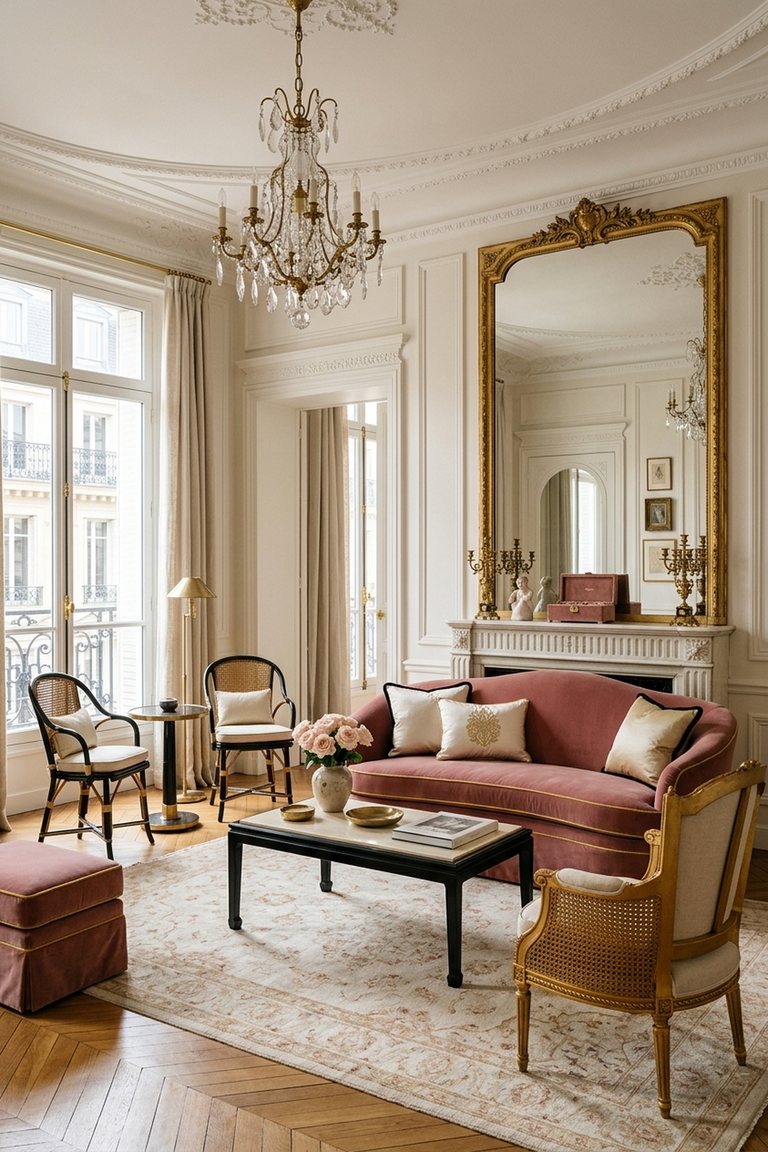 AI-generated designer version of the Parisian Apartment living room