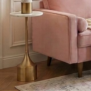 DecMode 13" x 25" Gold Metal Accent Table with White Marble Top