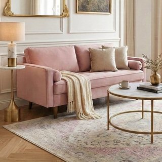 MODWAY Valour 73 in. Pink Velvet Tuxedo Sofa with Wood Legs