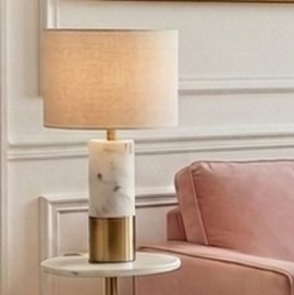 Meyer&Cross Liana 23.75 in. Marble and Brass Finish Table Lamp with Fabric Shade