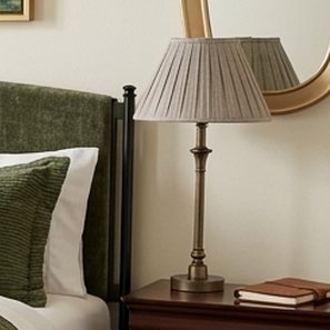 Storied Home 23 in. Brass Farmhouse Metal Table Lamp with Pleated Linen Shade