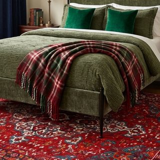 Plaid Faux Mohair Throw Dark Red - Threshold