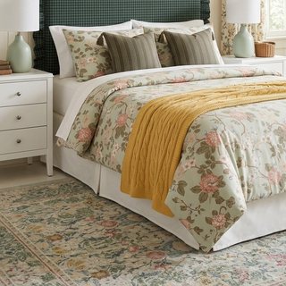 Floral Print Duvet and Sham Set Light Sage Green/Light Pink/White - Threshold