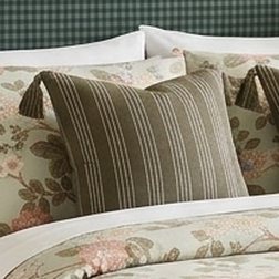 Square Cotton Flax Woven Stripe Pillow with Exposed Zipper and Tassel Green/Neutral - Threshold