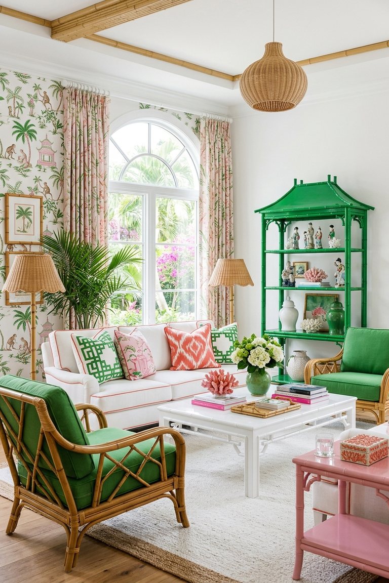 AI-generated designer version of the Palm Beach living room