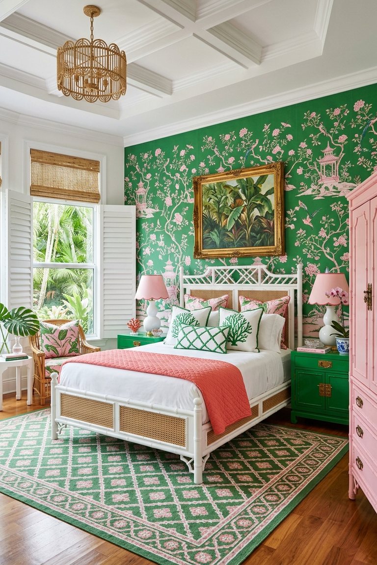 AI-generated designer version of the Palm Beach bedroom