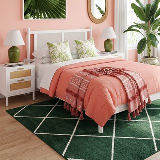 Castle Place Rattan Queen Wooden Platform Bed, White