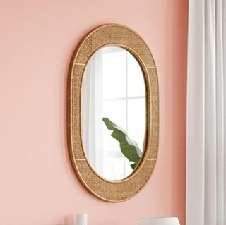 Storied Home 20.25 in. W x 30.12 in. H Oval Bamboo and Rattan Natural Framed Wall Decorative Mirror