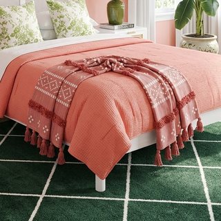 PARKLAND COLLECTION Transitional Stripes and Dots Pink Cotton 50 in. x 60 in. Throw Blanket